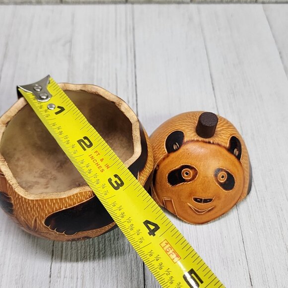 Vintage Panda Bear Gourd Shaker Trinket Coin Holder Hand Carved/Painted 4'' Tall - Picture 11 of 11